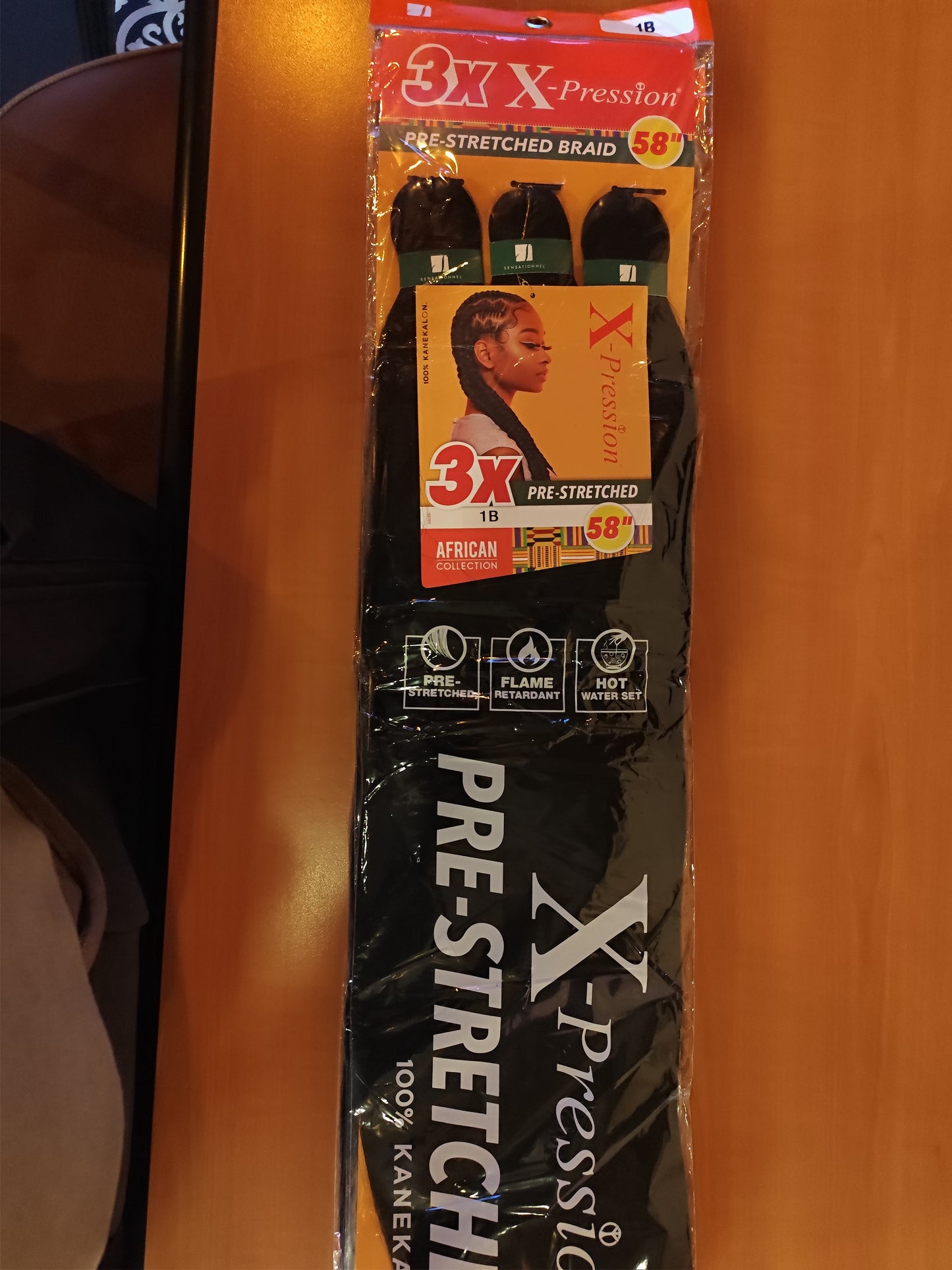 Sensationnel African Collection 3X X-Pression Pre-Stretched Braid. 58". Black 1B