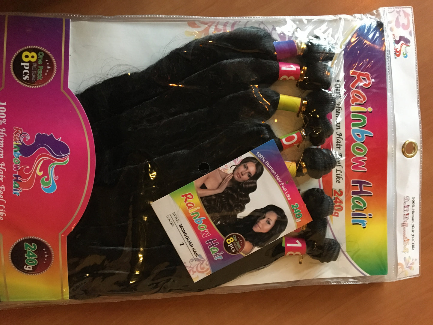 RAINBOW HAIR 100% 8PCS HUMAN MONGOLIAN HAIR COLOUR 2