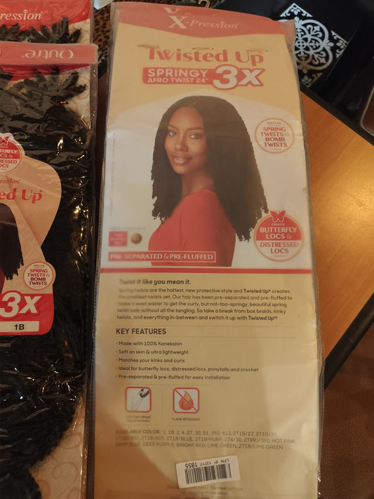 Outre Butterfly Locs, Twisted Up X-Pression, 3x Springy Afro Twist, 24", Black 1B