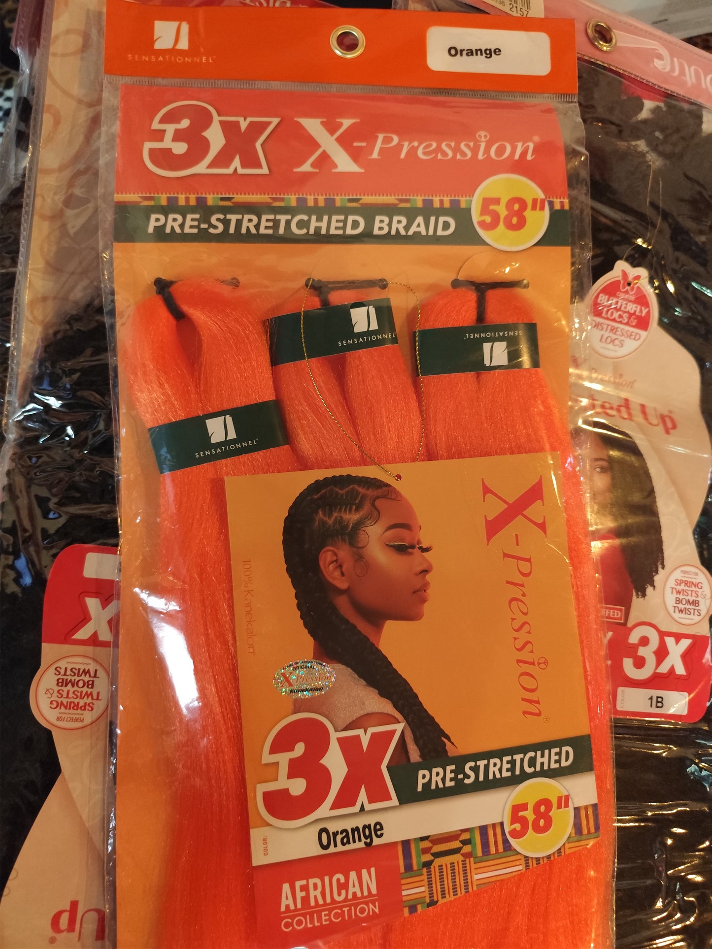 Sensationnel African Collection 3X Pre-Stretched X-Pression Braid, 58", Orange